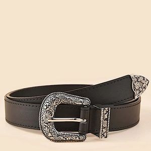 Engraved Metal Western Black Belt Buckle